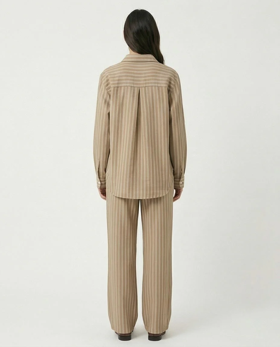 Ravin Striped Wide-Leg Linen-Blend Trousers – Khaki & White - R217034 - Image 4