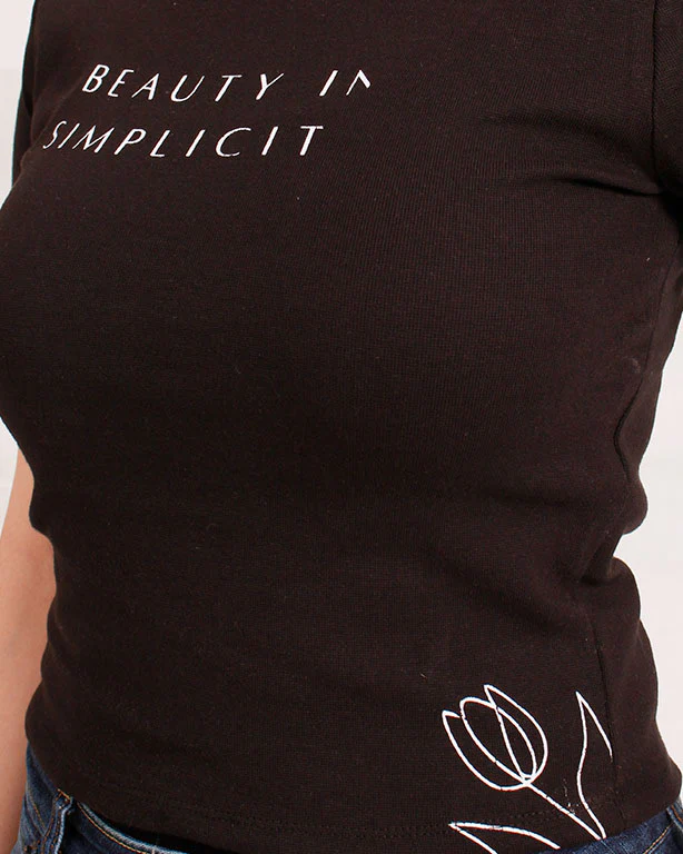 Ravin Women’s "Beauty in Simplicity" Graphic Baby Tee – Black - R204532 - Image 4