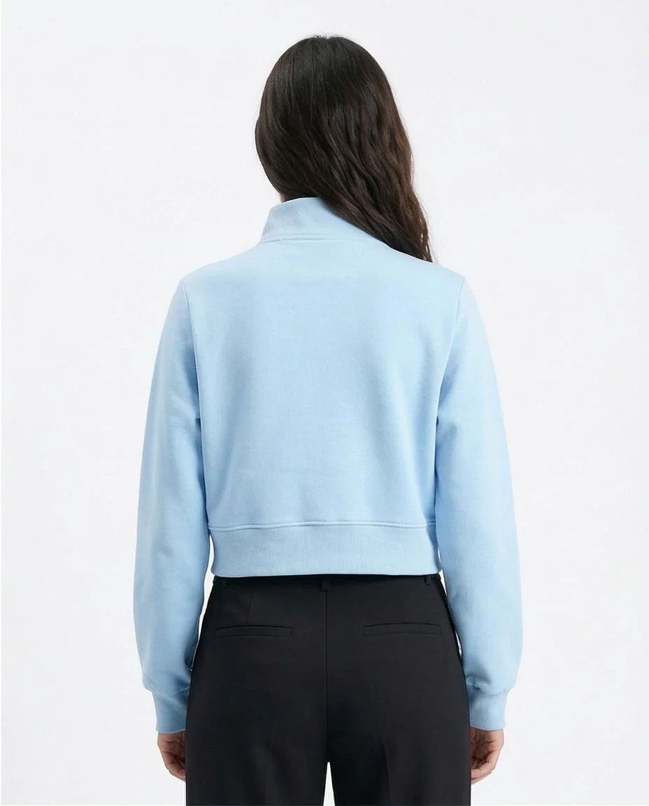 Ravin Women’s Cropped High-Collar Zip-Up Sweatshirt - Light Blue - R214306 - Image 2