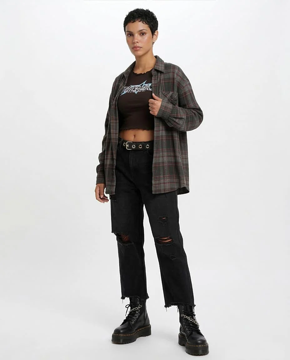 R205866 Ravin Women’s Ivory Palace Lettuce-Trim Cropped Graphic Tee – Black - Image 5