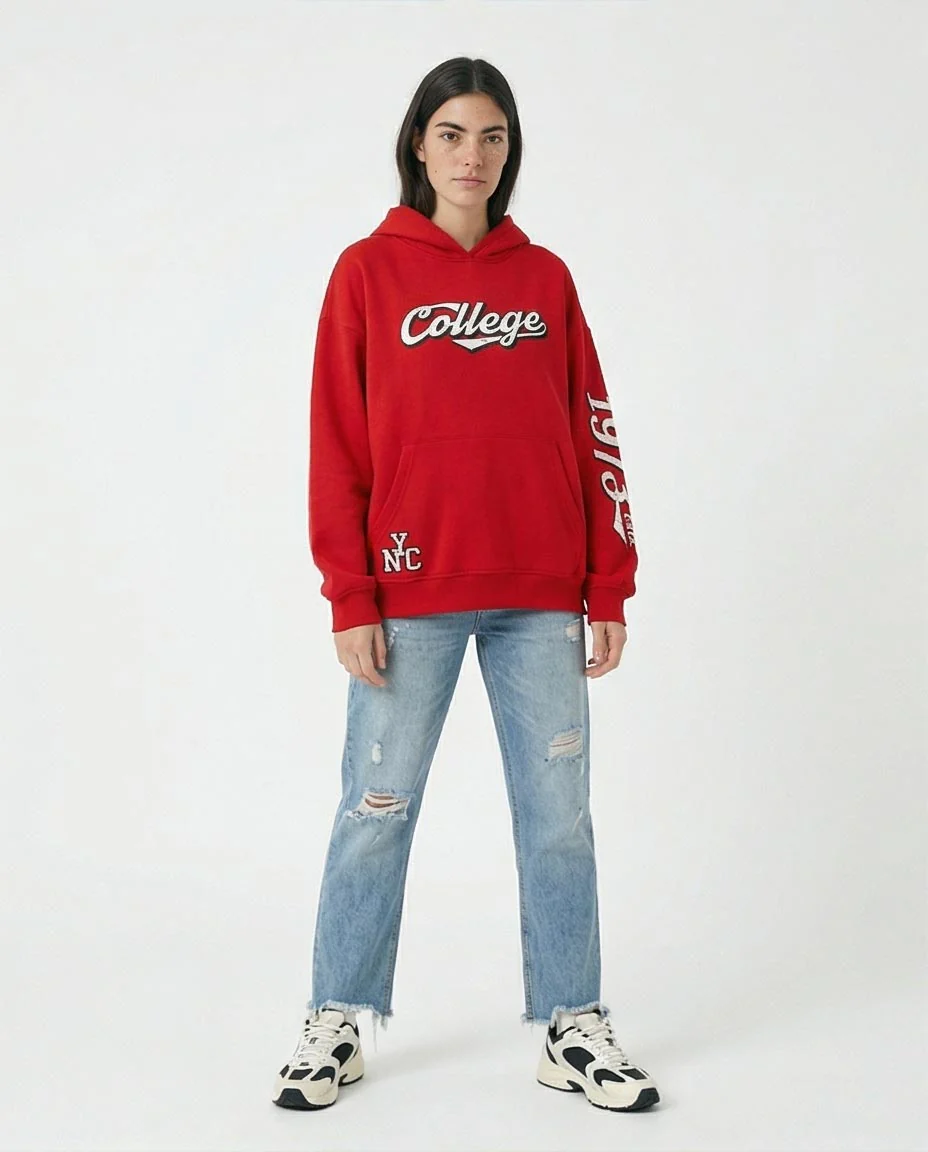 Ravin Women's Oversized Red Collegiate Graphic Hoodie with 1973 Sleeve Print - R206851 - Image 3