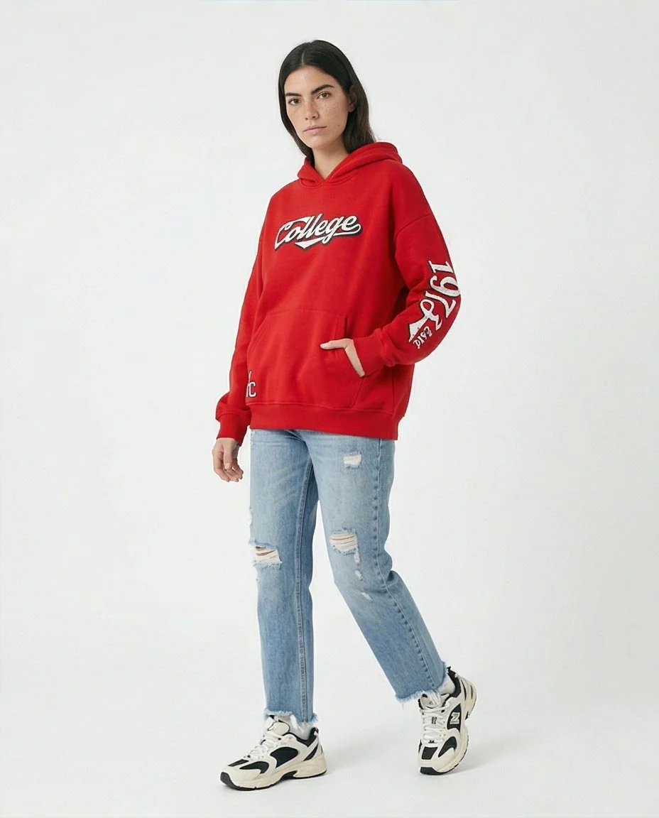 Ravin Women's Oversized Red Collegiate Graphic Hoodie with 1973 Sleeve Print - R206851 - Image 4