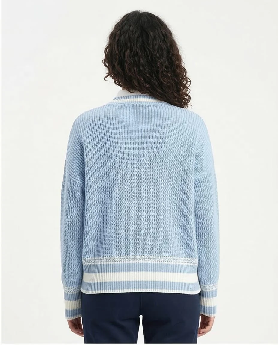 Ravin Women’s Relaxed Shaker-Stitch Knit Sweater with Contrast Tipping- Baby Blue - R213638 - Image 2