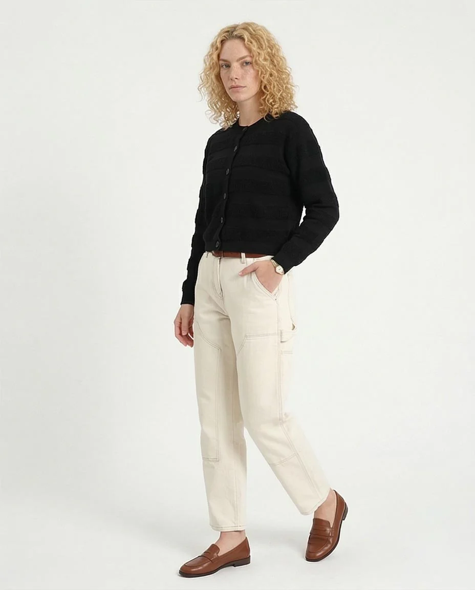 RAVIN Women’s Striped Textured Knit Button-Down Cardigan – Black - R212640 - Image 5