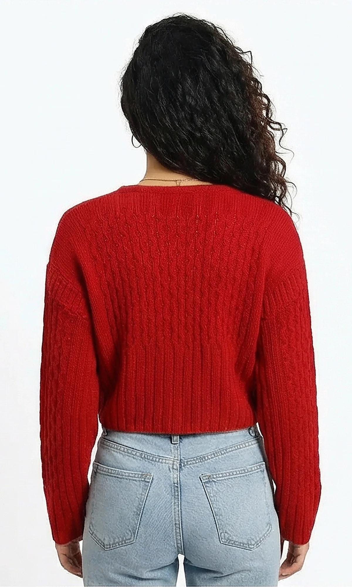 Ravin Women's Vibrant Red V-Neck Ribbed Crop Pullover - Image 2
