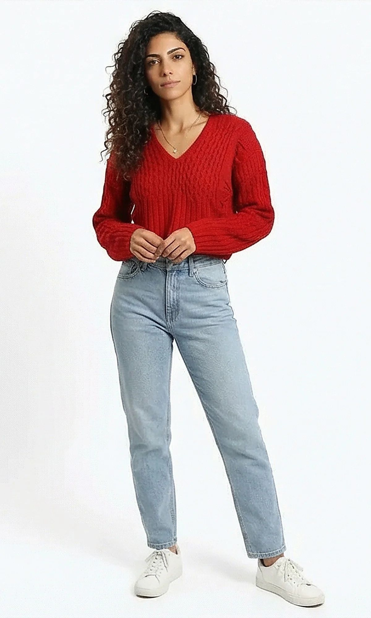 Ravin Women's Vibrant Red V-Neck Ribbed Crop Pullover - Image 5