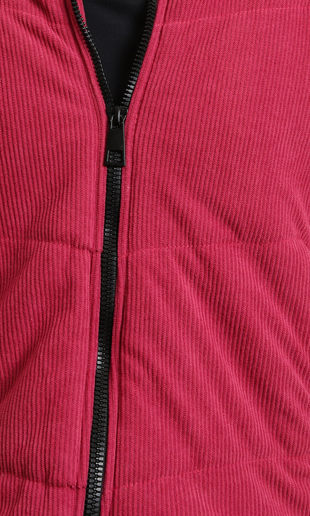 Red Corduroy Stand-Collar Puffer Jacket - Image 3