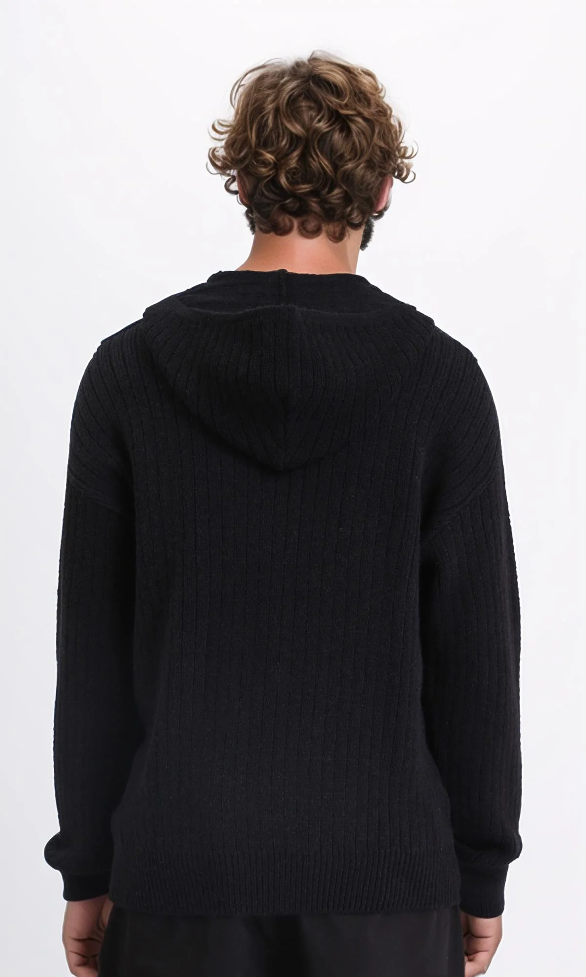 R211367 - Regular Fit Casual Hooded Pullover - Black - Image 2