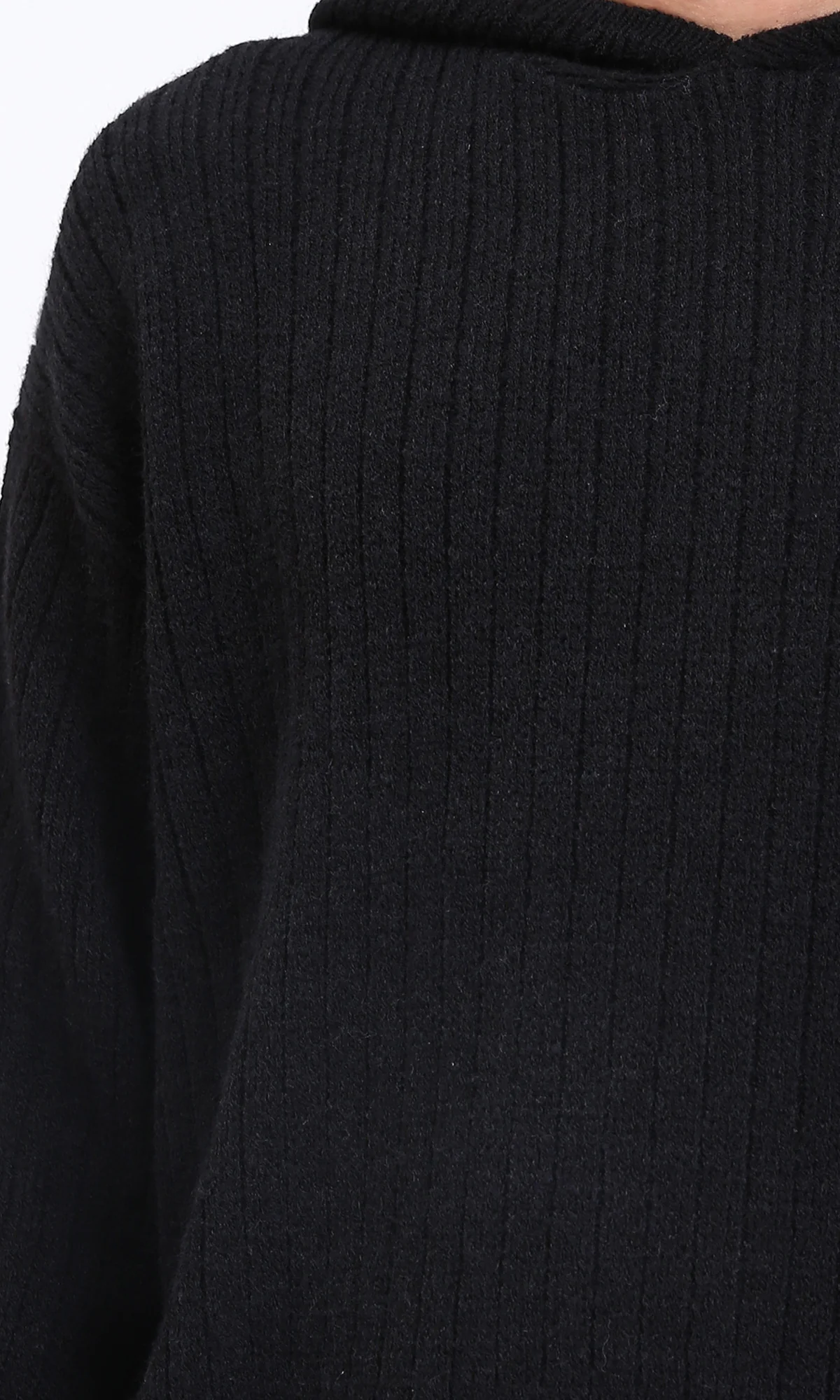 R211367 - Regular Fit Casual Hooded Pullover - Black - Image 3