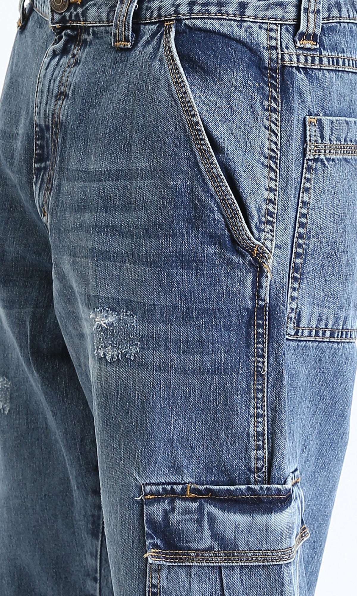 R207931 - Regular Fit Denim Shorts with Pockets - Standard Blue - Image 3