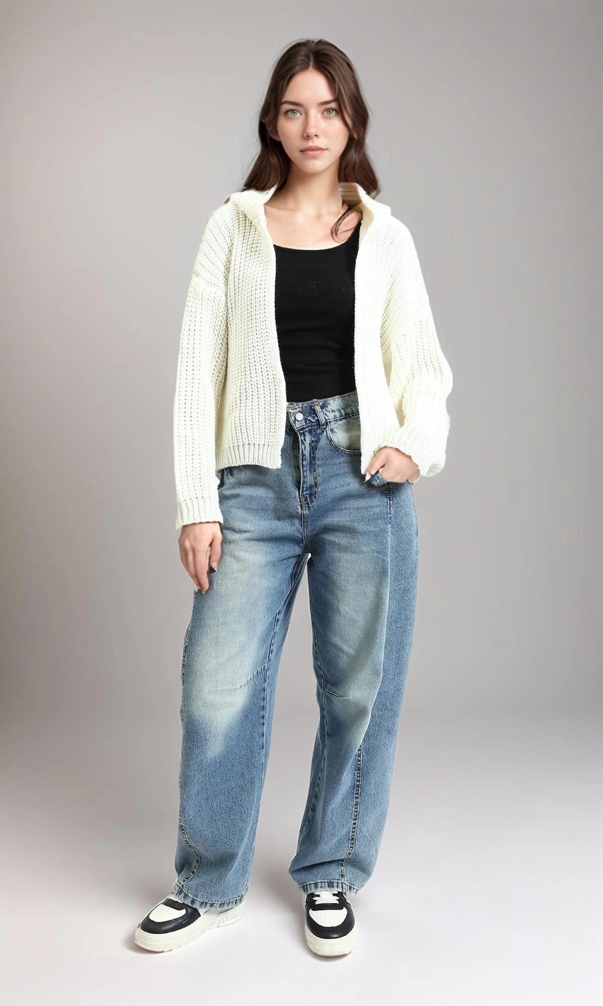 R213238 - Regular Fit Knitted Short Cardigan - Off-White - Image 4