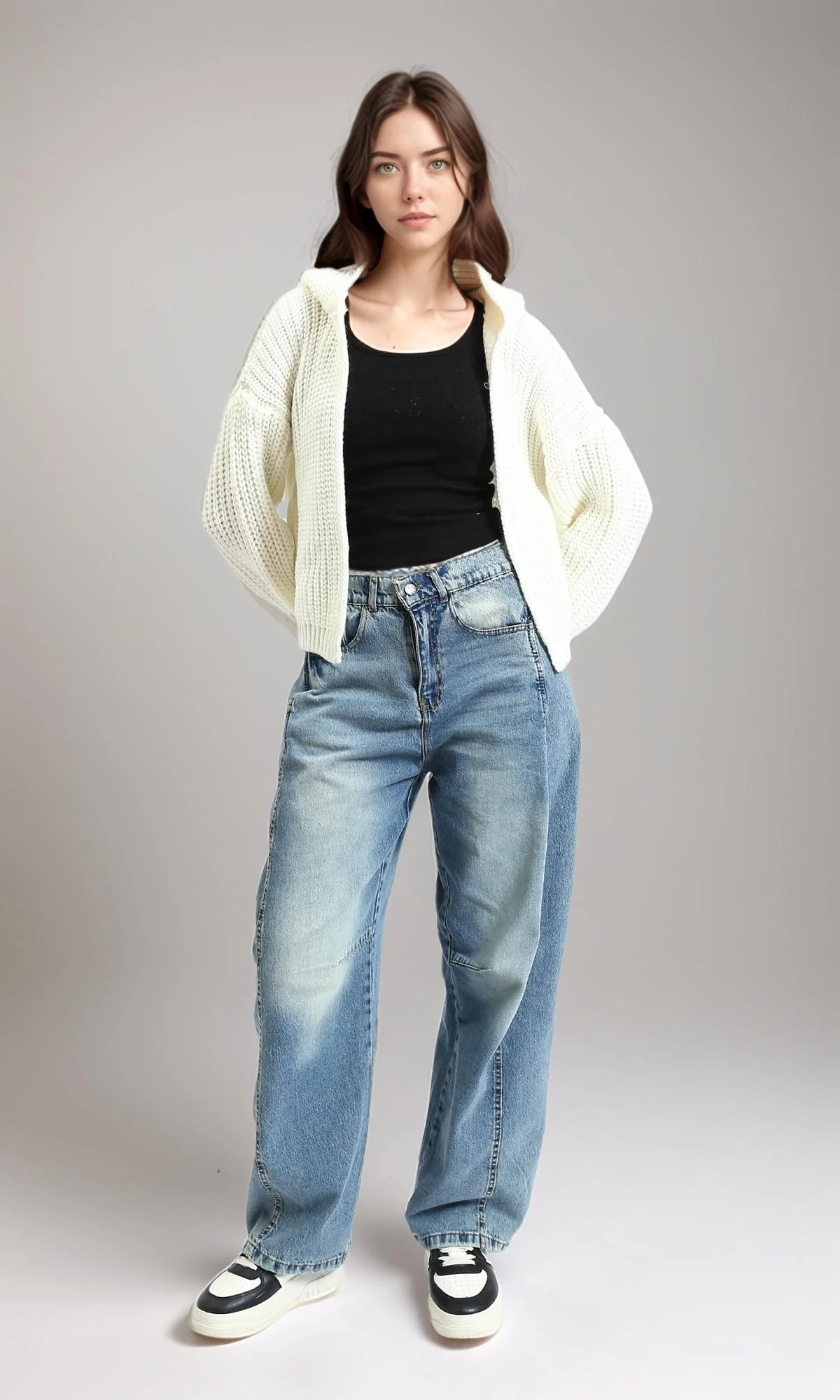 R213238 - Regular Fit Knitted Short Cardigan - Off-White - Image 5