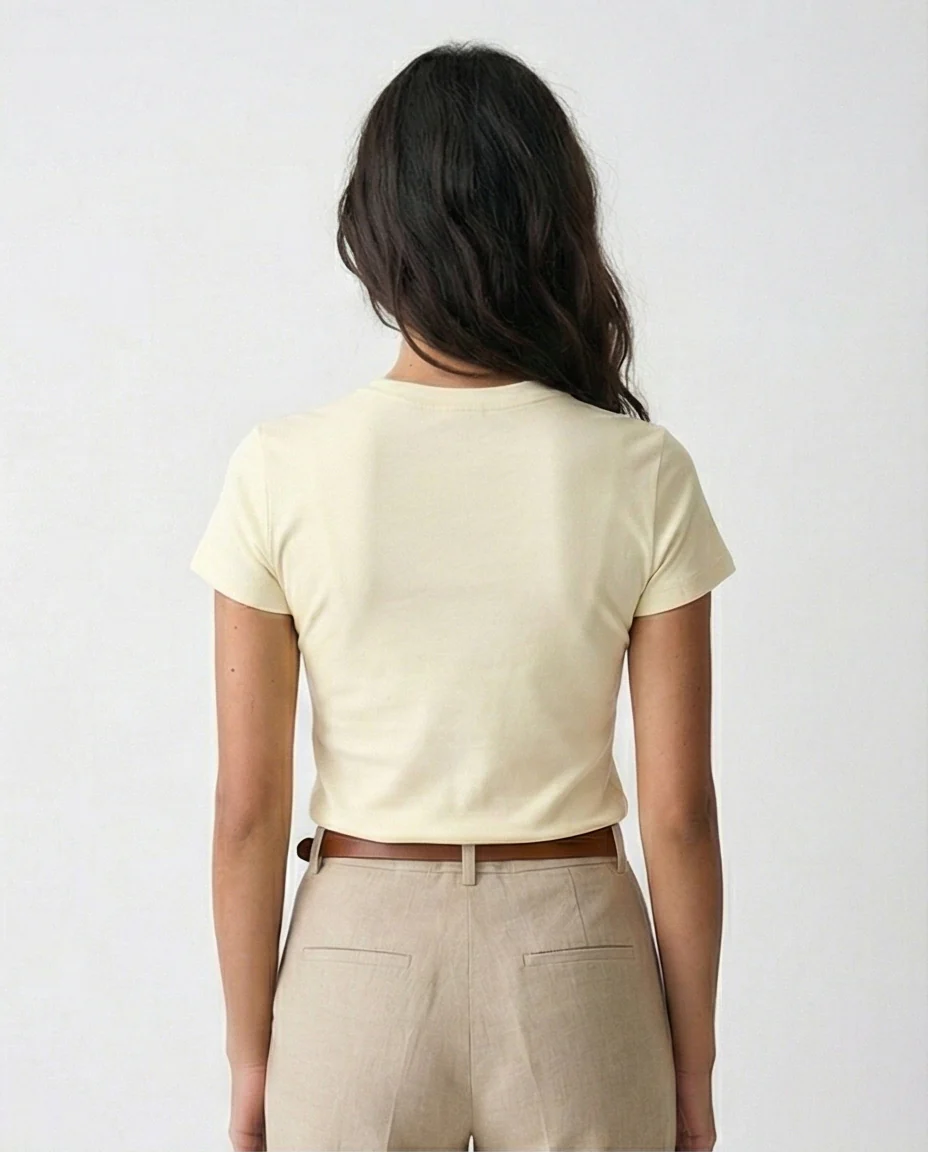 R215881 - Regular Fit Short Sleeves Solid Tee - Cream - Image 2