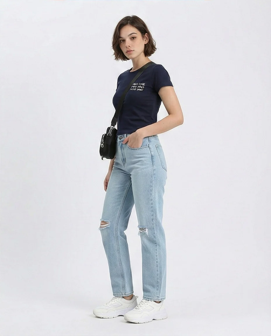 R209433 - Regular Fit Short Sleeves Summer Tee - Navy Blue - Image 5