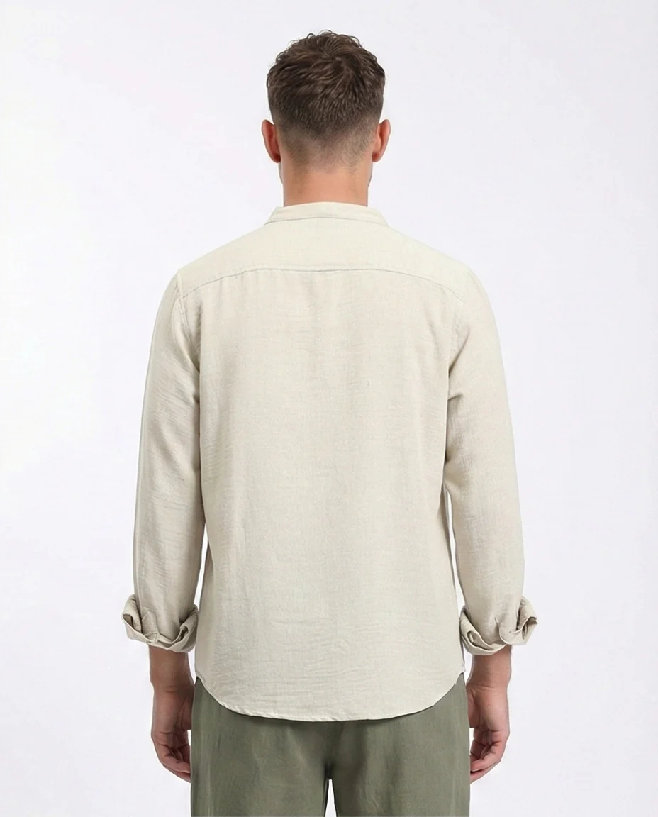 R209100 - Regular Long Sleeves Mandarin Shirt - Ecru - Image 2