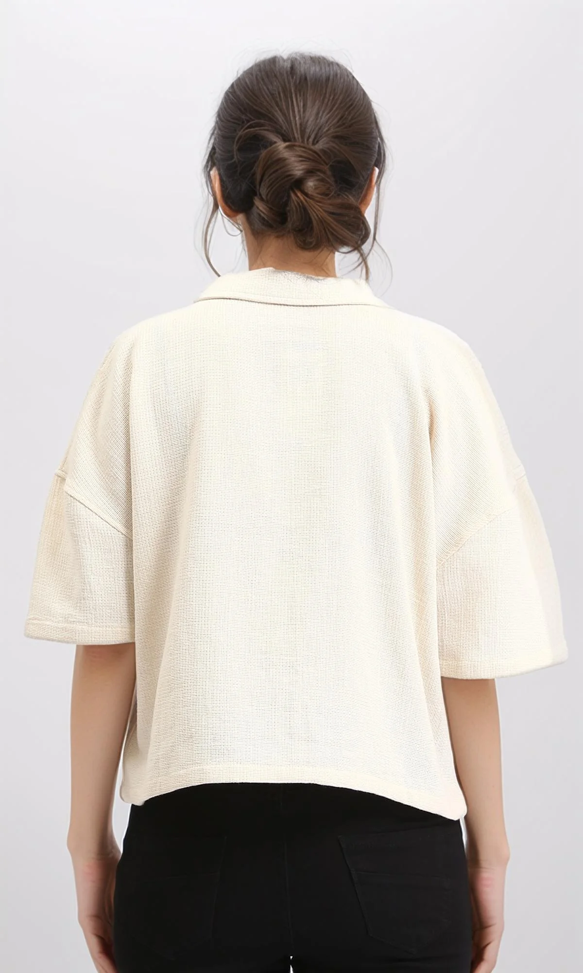 R209432 - Relaxed Elbow Sleeves Short Shirt - Light Yellow - Image 2