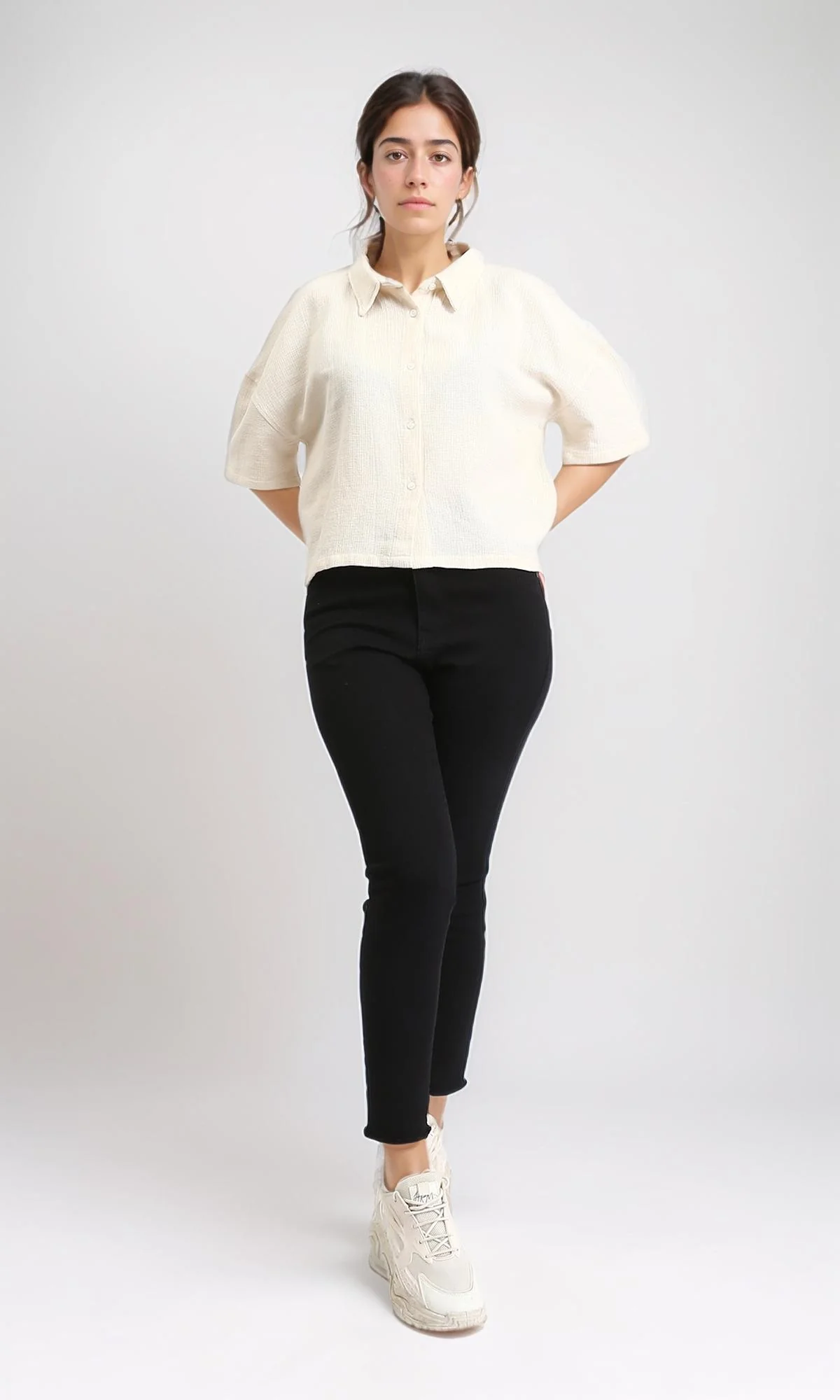 R209432 - Relaxed Elbow Sleeves Short Shirt - Light Yellow - Image 5