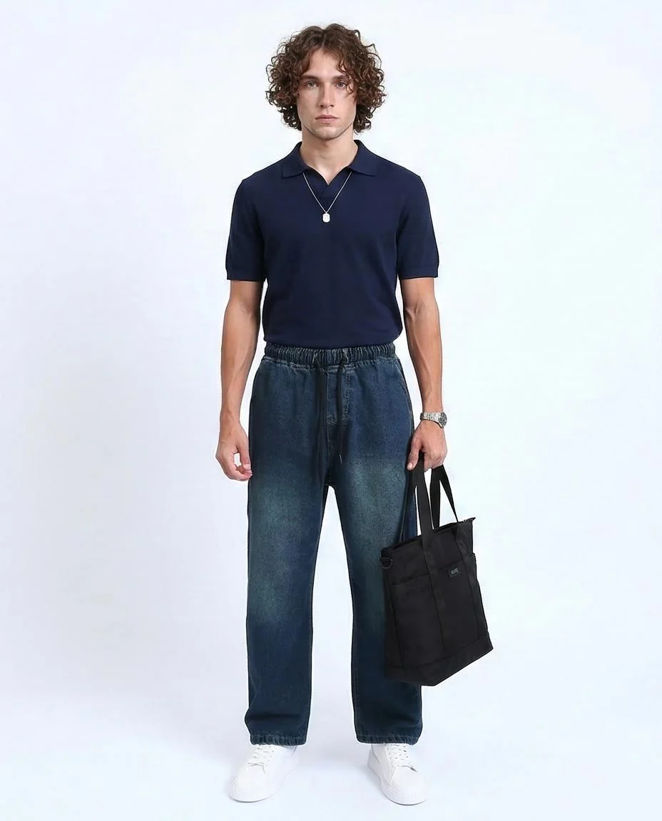 Ravin Relaxed-Fit Wide-Leg Drawstring Denim Joggers - Faded Blue - R214604 - Image 5