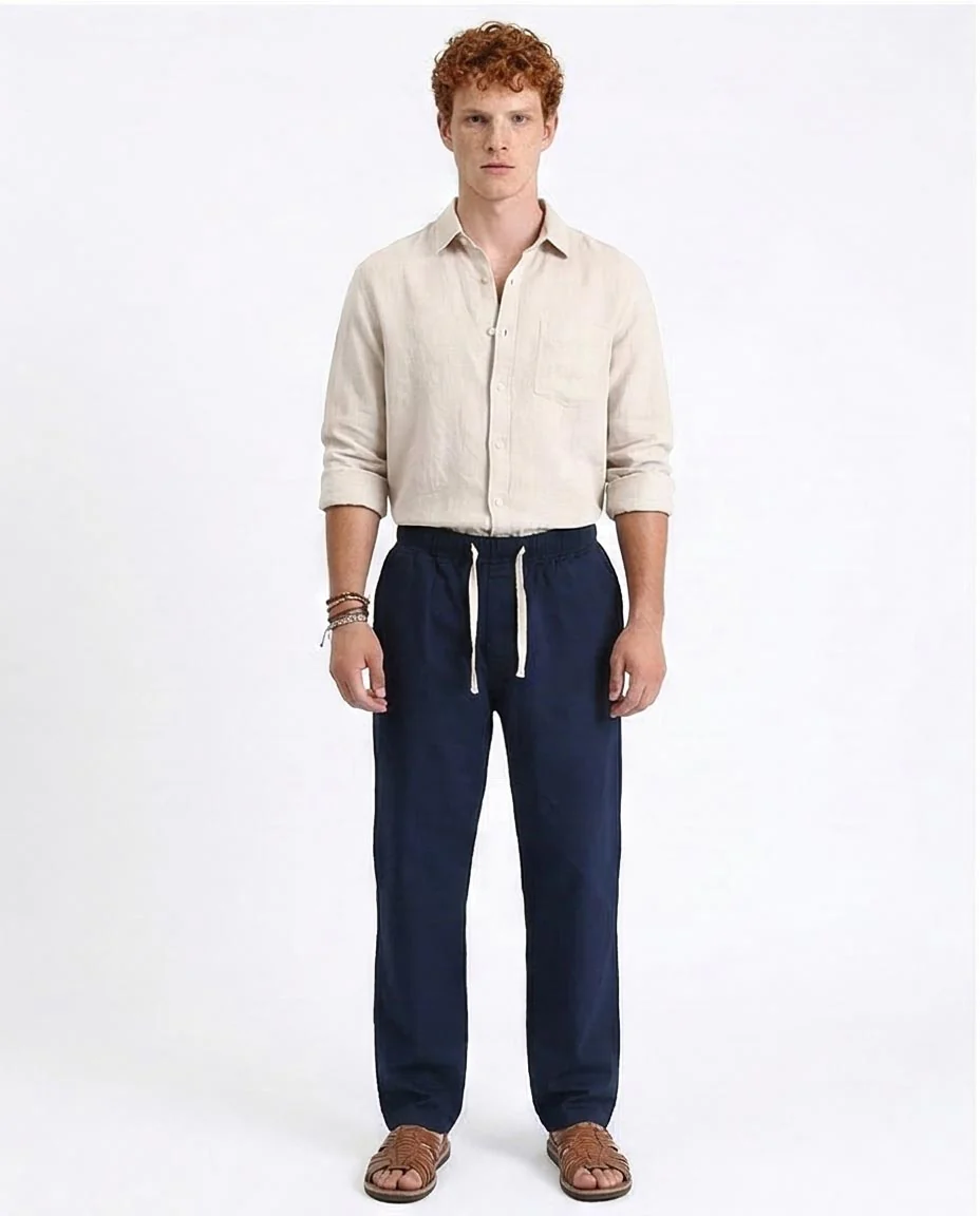 Ravin Relaxed-Fit Navy Hybrid Twill Trousers with Drawstring Waist - R213323 - Image 4