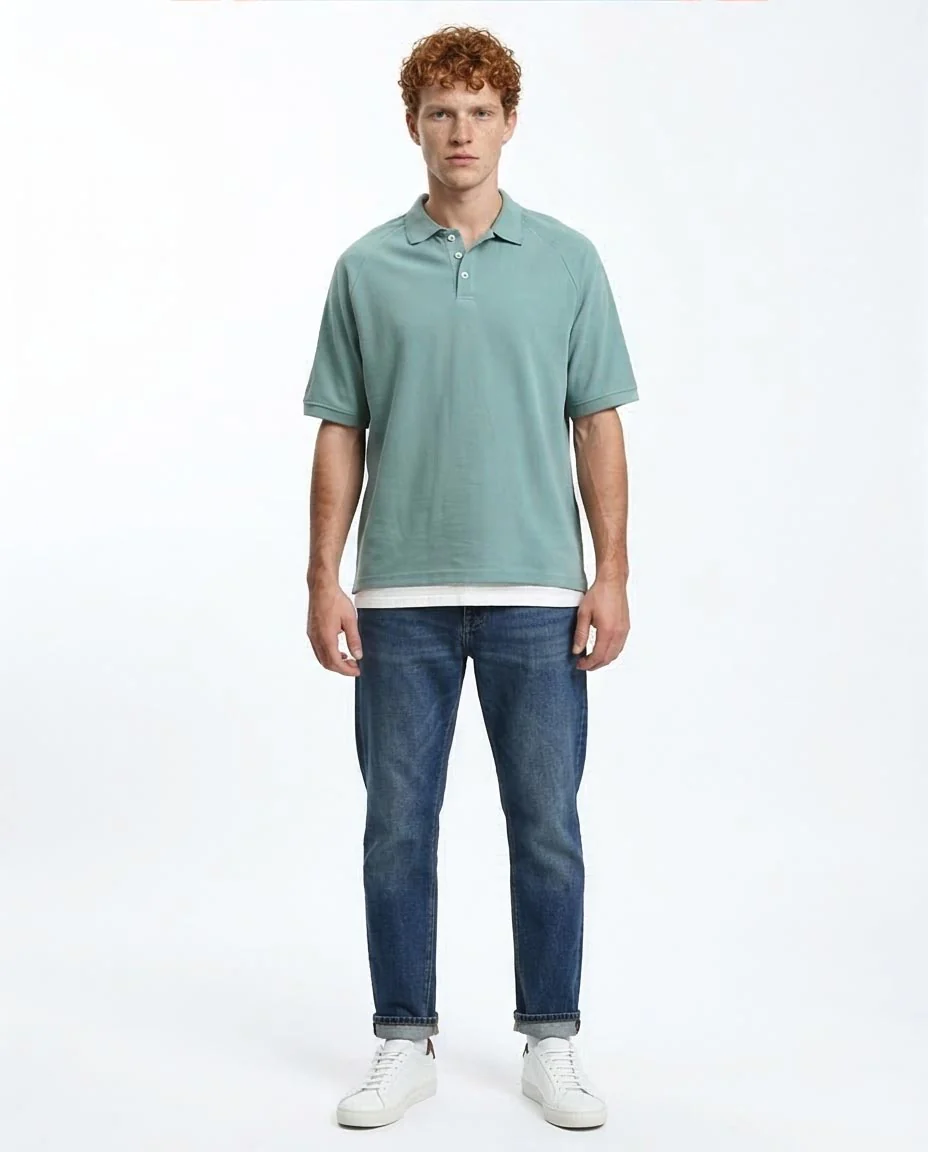 Ravin Relaxed-Fit Raglan Pique Polo – Sage Green - R210781 - Image 3