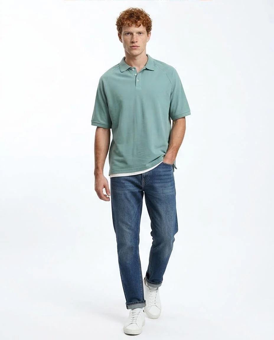 Ravin Relaxed-Fit Raglan Pique Polo – Sage Green - R210781 - Image 5