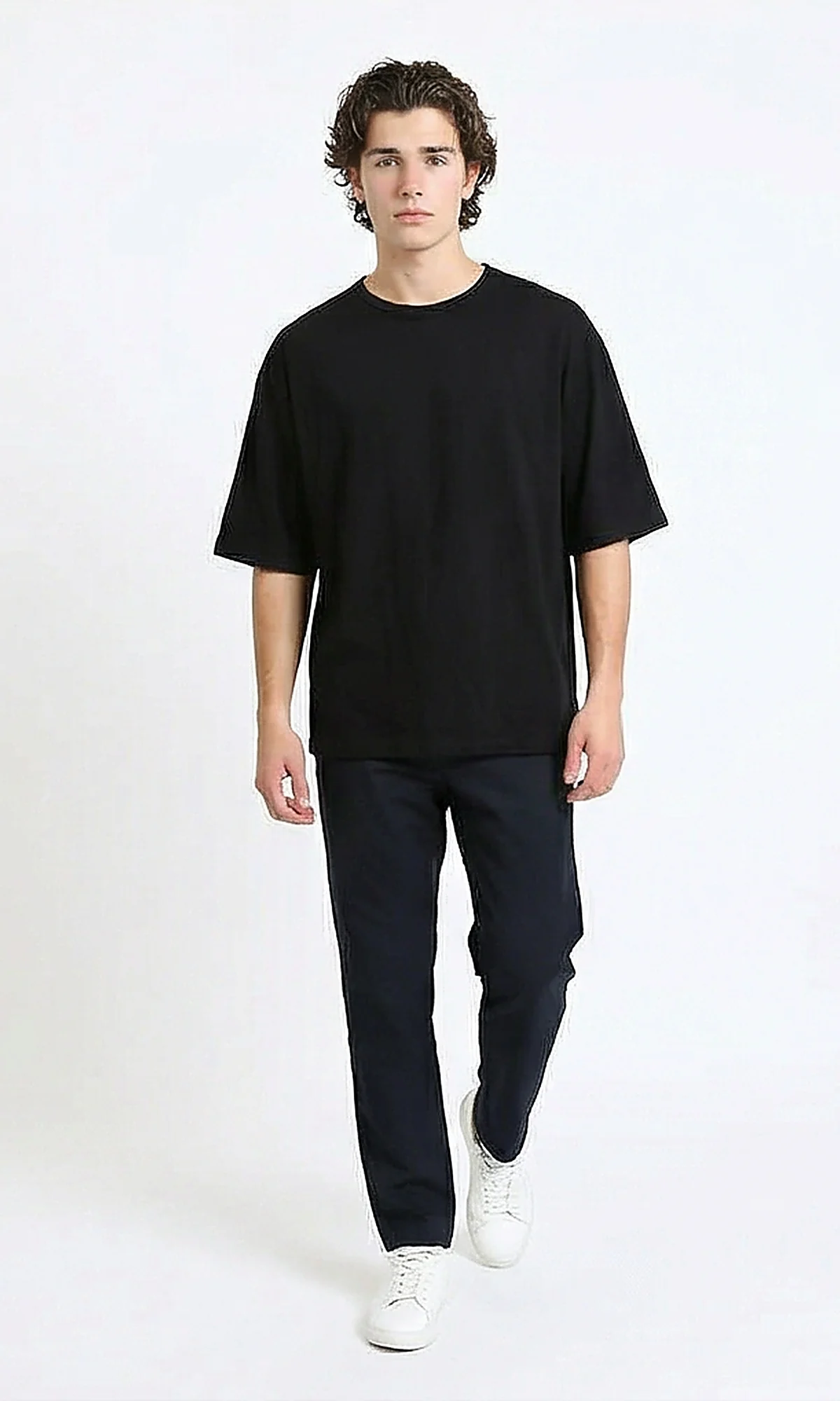 R215872 - Relaxed Fit Solid Summer Basic Tee - Black - Image 3