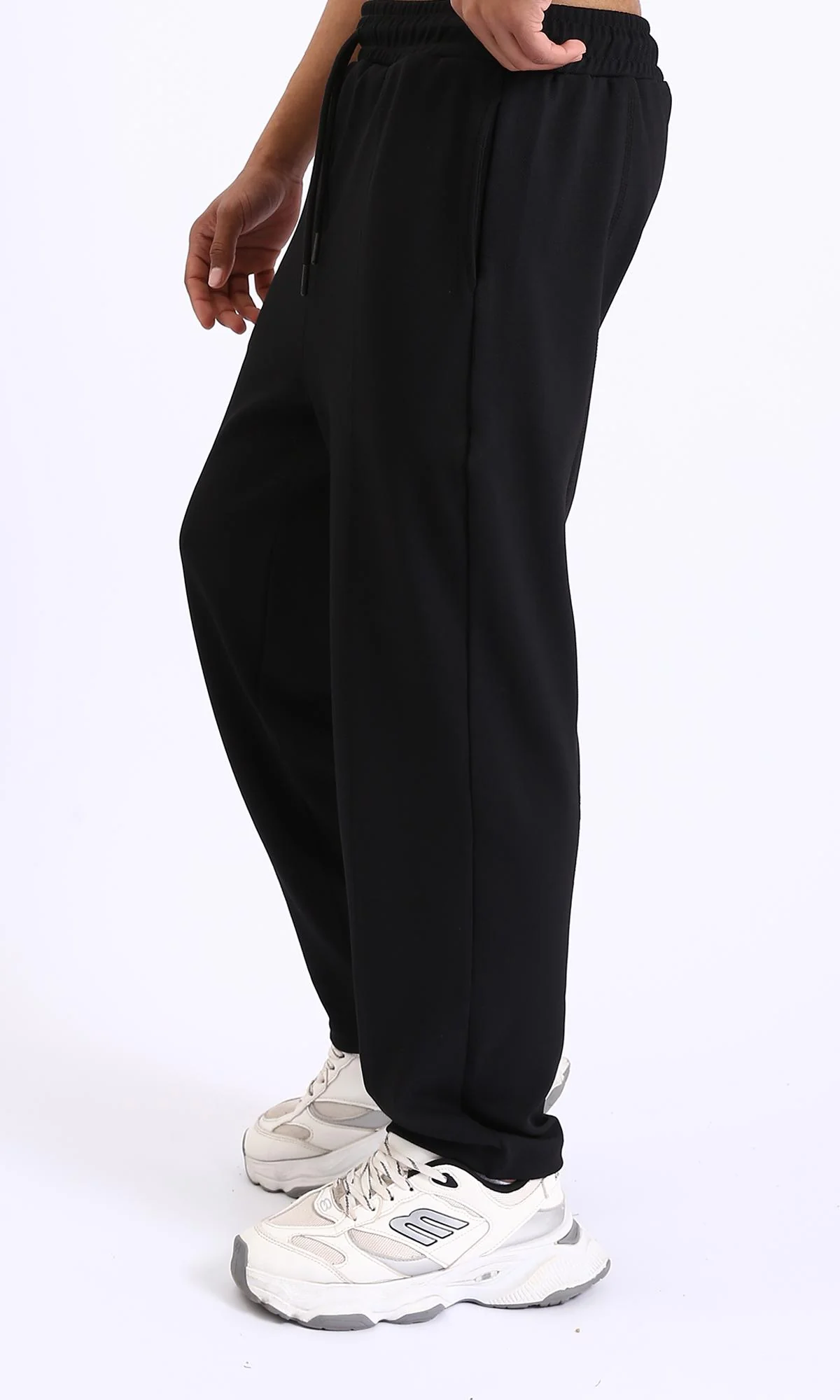 R208840-Relaxed Leg Slip On Summer Pants - Black - Image 2
