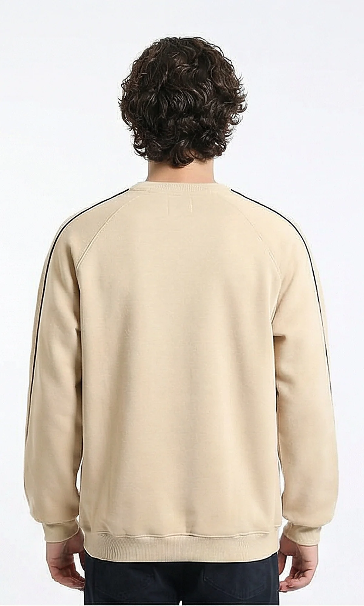 R215545 - Ribbed Crew Neck Stitched Sweatshirt - Light Beige - Image 2