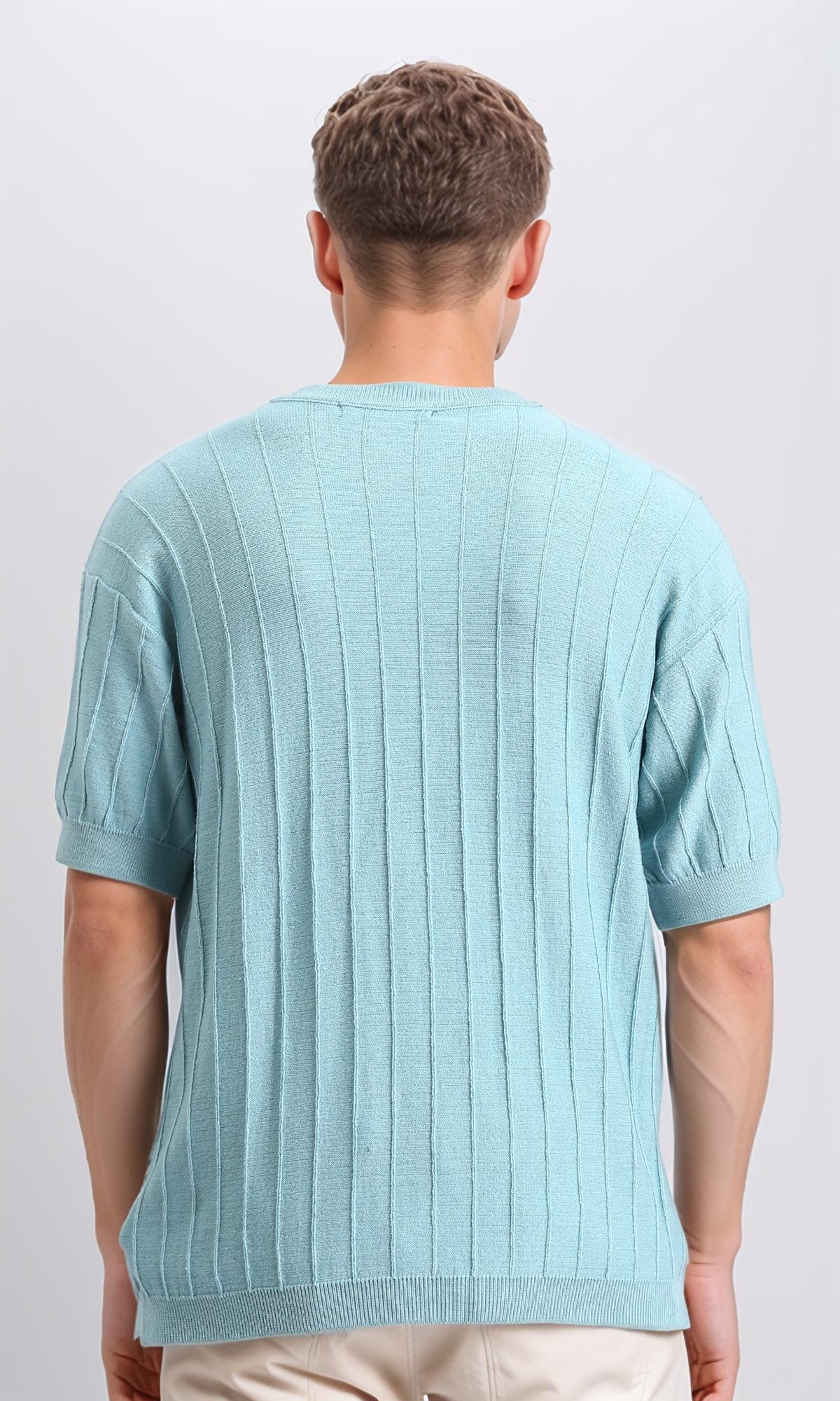 R206981 - Ribbed Round Neck Regular Tee - Light Sky Blue - Image 2