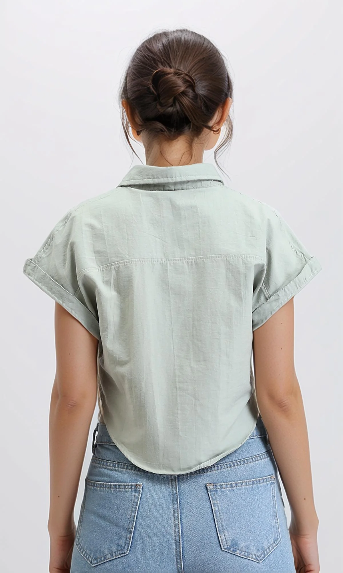 R209129 - Roll-Up Cap Sleeves Short Shirt - Pastel Mint - Image 2