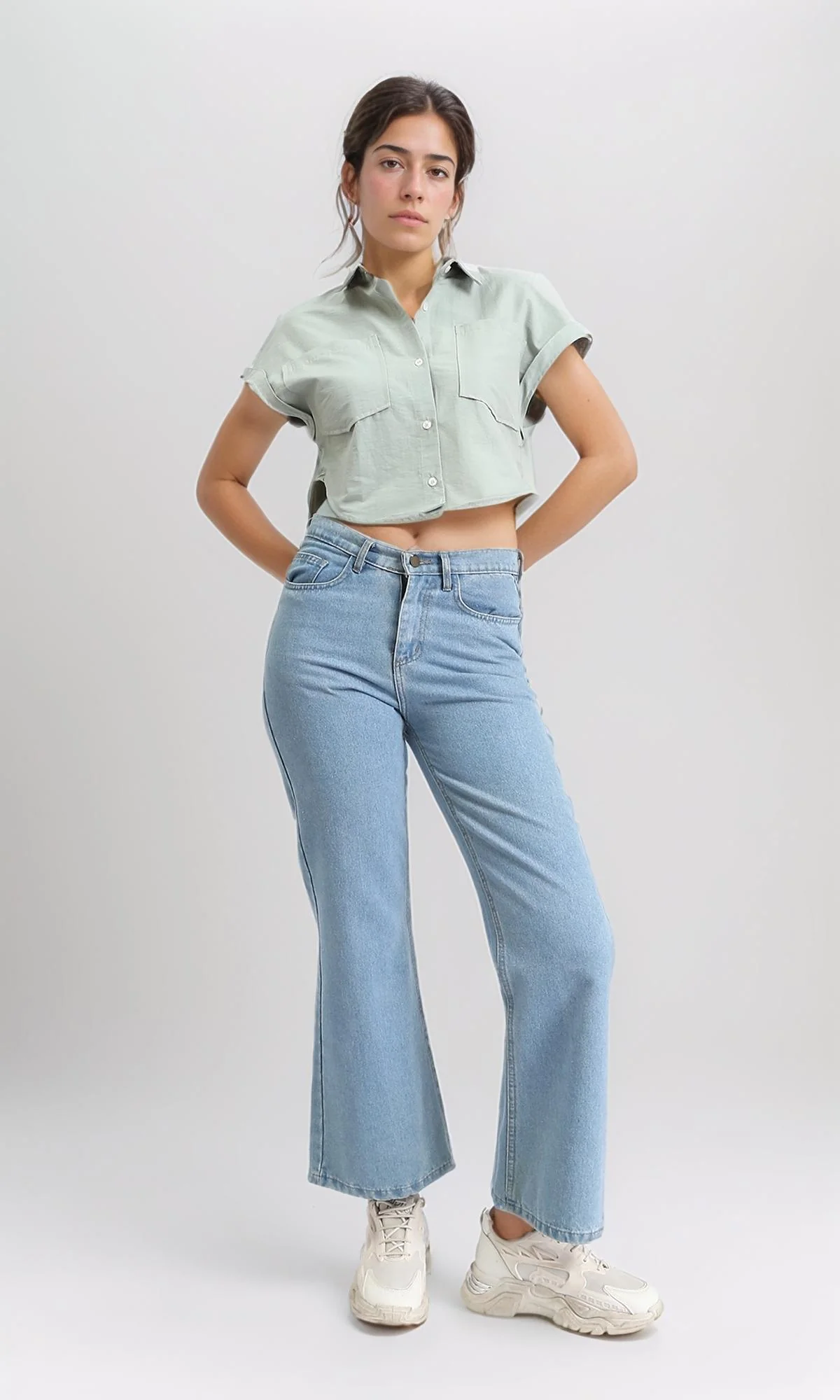 R209129 - Roll-Up Cap Sleeves Short Shirt - Pastel Mint - Image 5