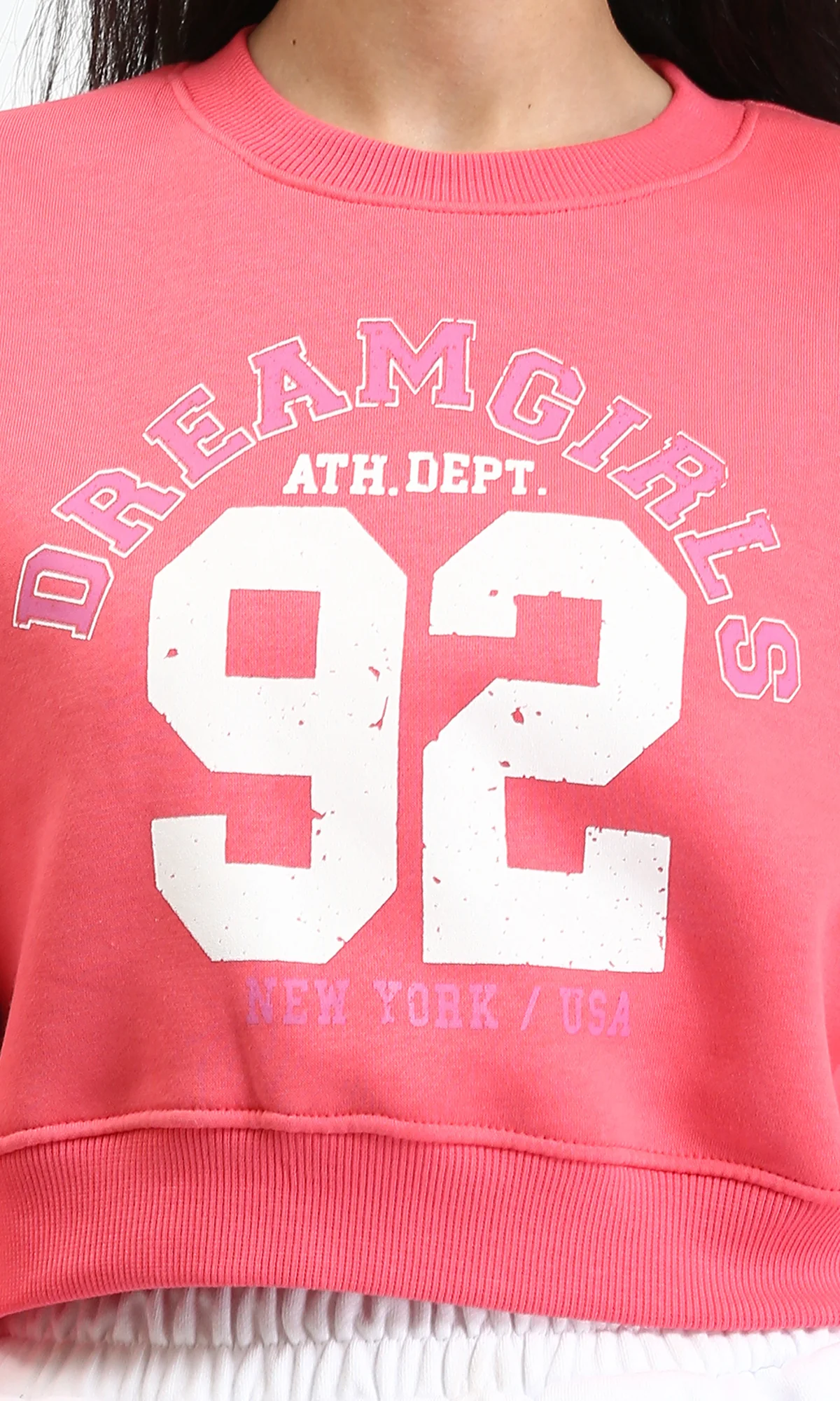 R212058 - Round Neck Printed Short Sweatshirt - Coral Pink - Image 3