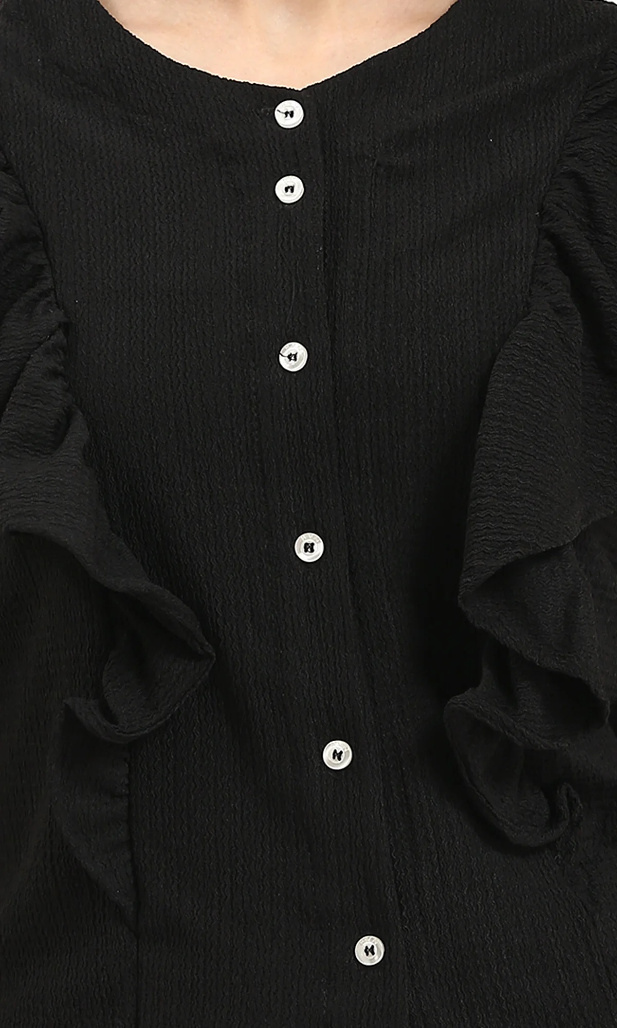 R211303 - Ruffled Sleeveless Buttoned Blouse - Black - Image 3