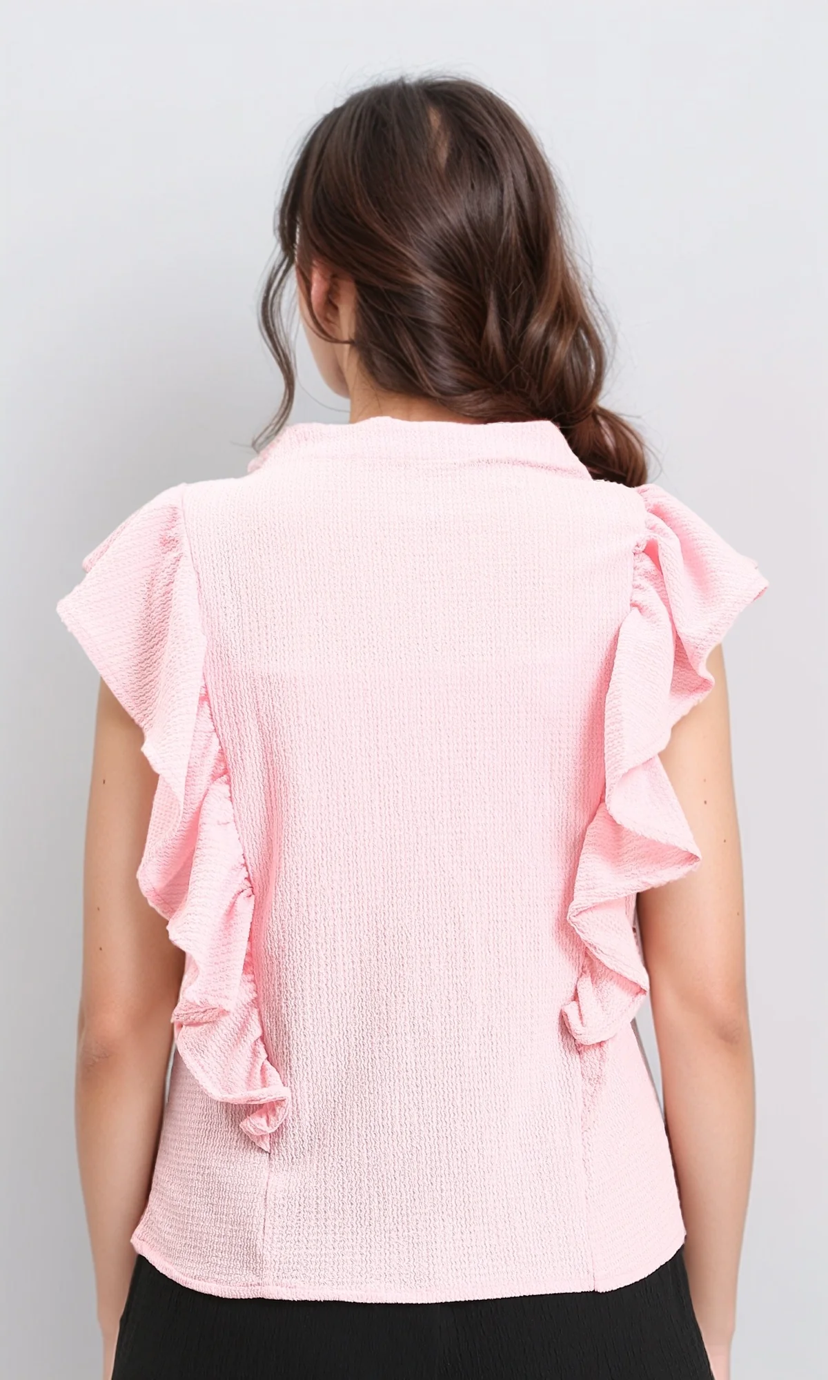 R211304 - Ruffled Sleeveless Buttoned Blouse - Light Coral - Image 2