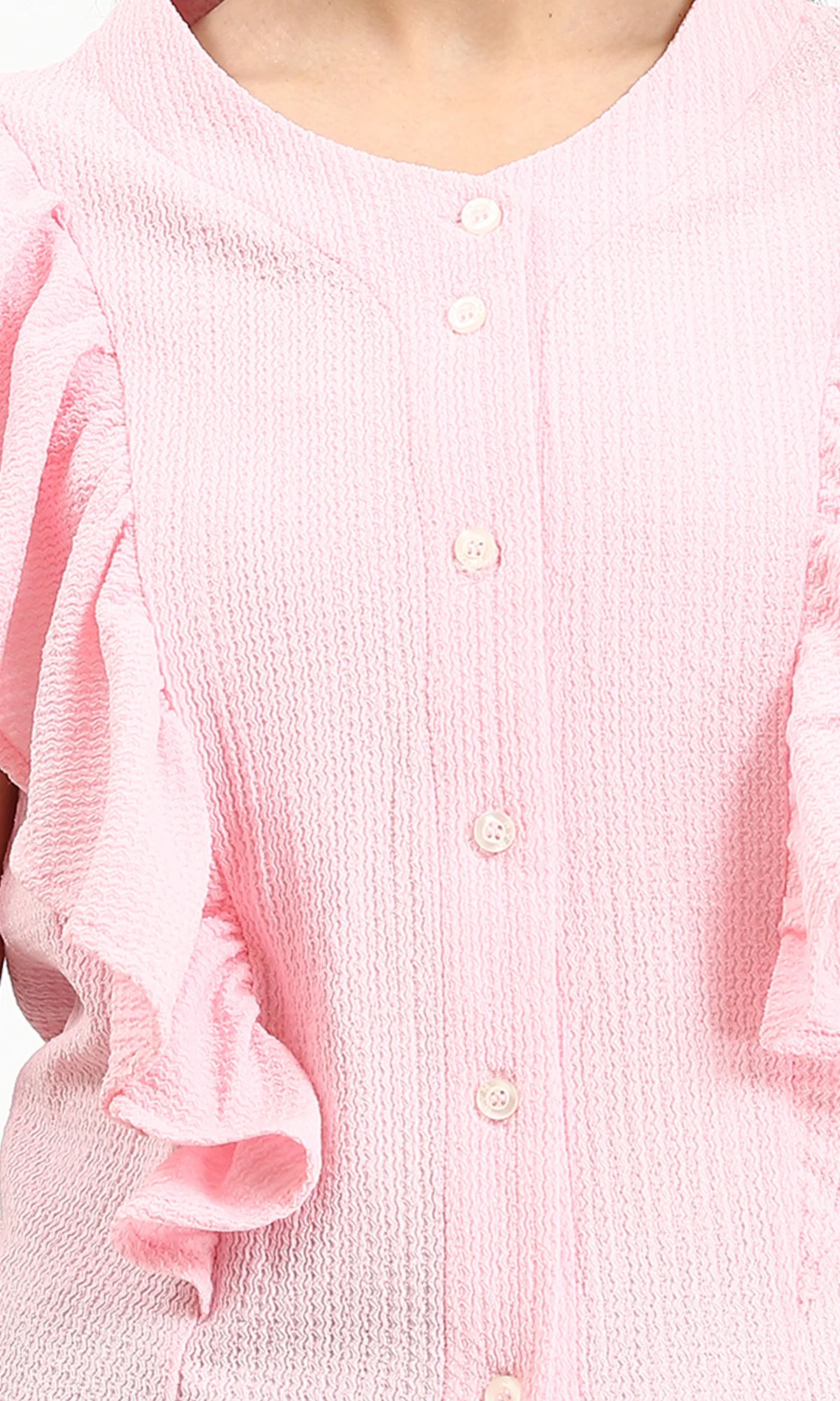 R211304 - Ruffled Sleeveless Buttoned Blouse - Light Coral - Image 3