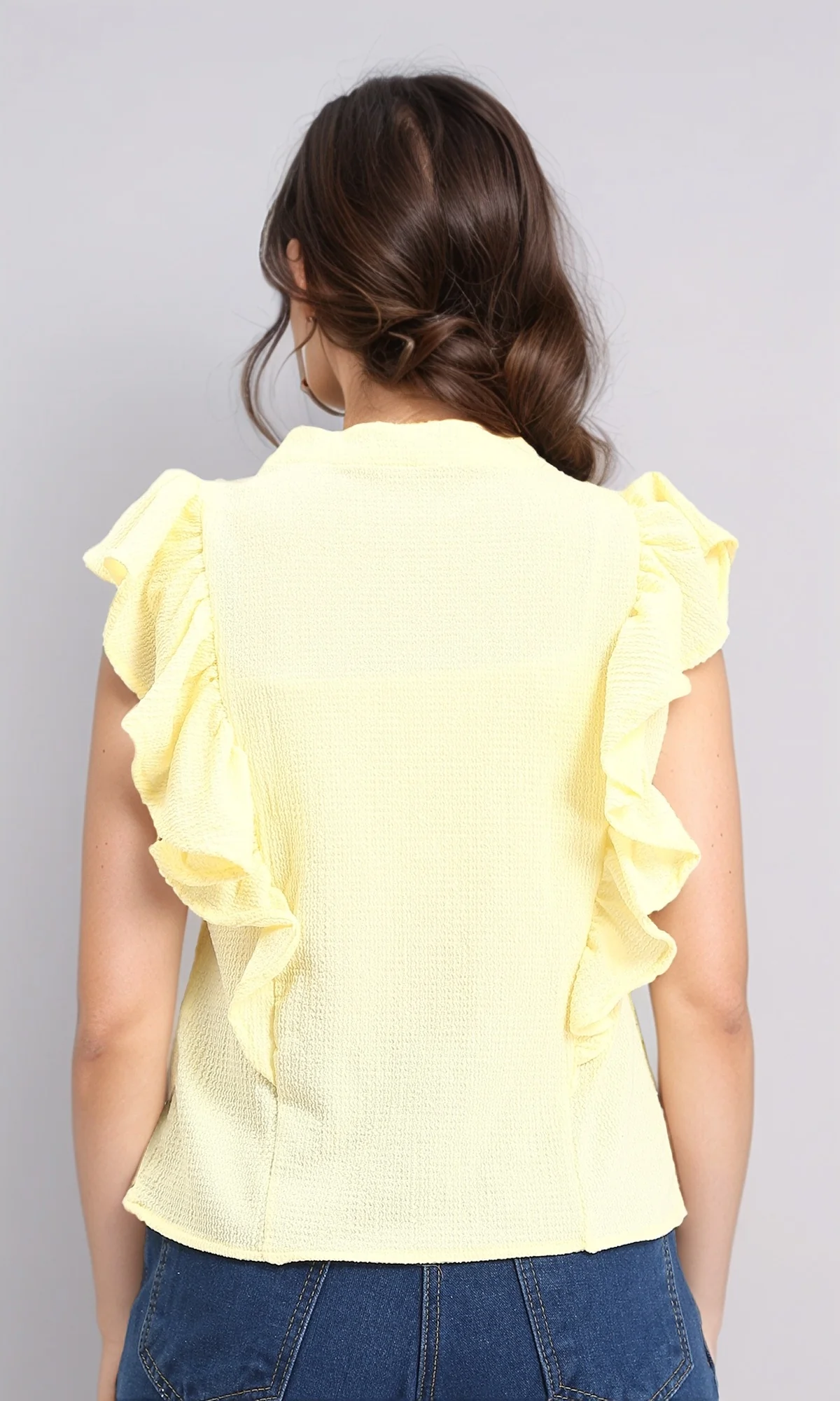 R211300 - Ruffled Sleeveless Buttoned Blouse - Yellow - Image 2