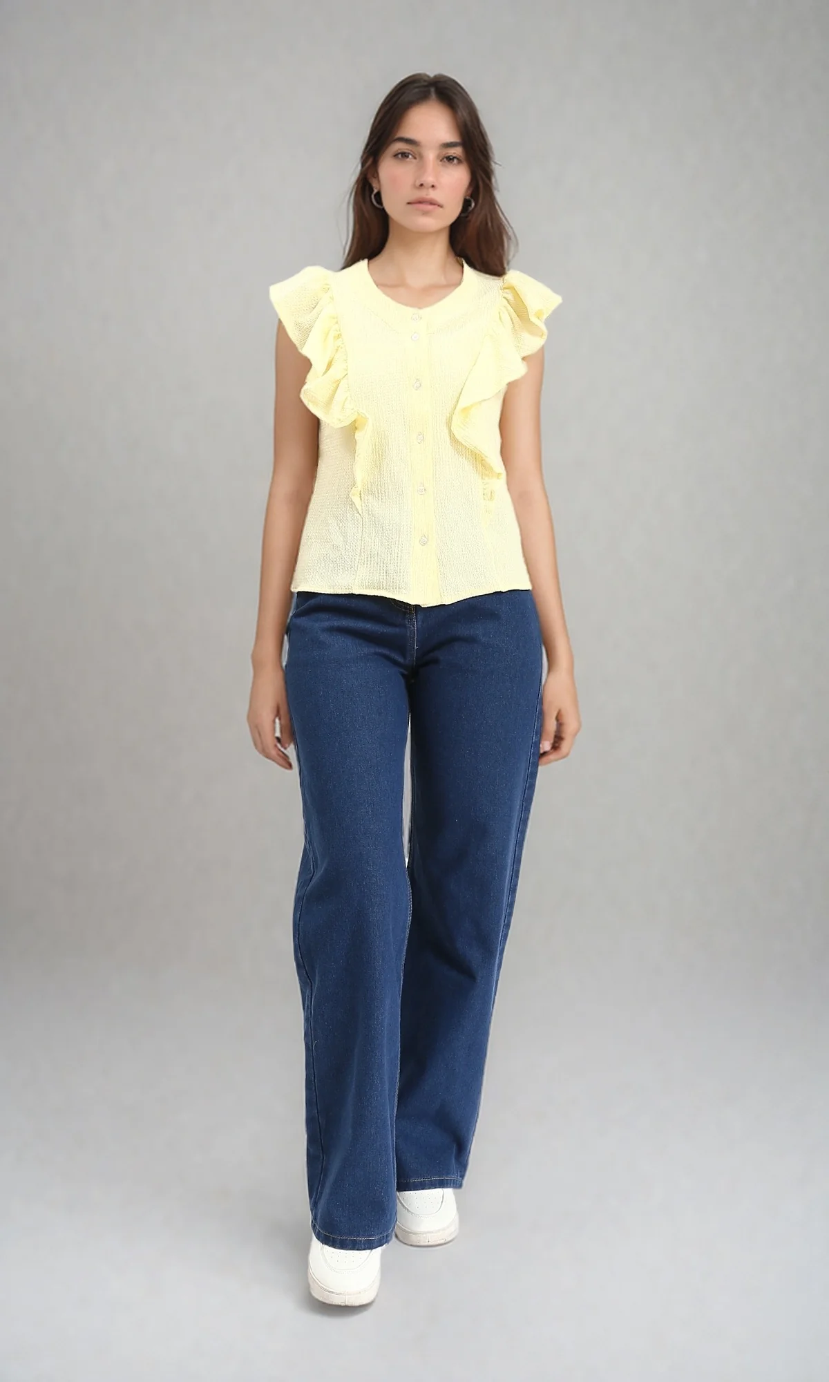 R211300 - Ruffled Sleeveless Buttoned Blouse - Yellow - Image 5