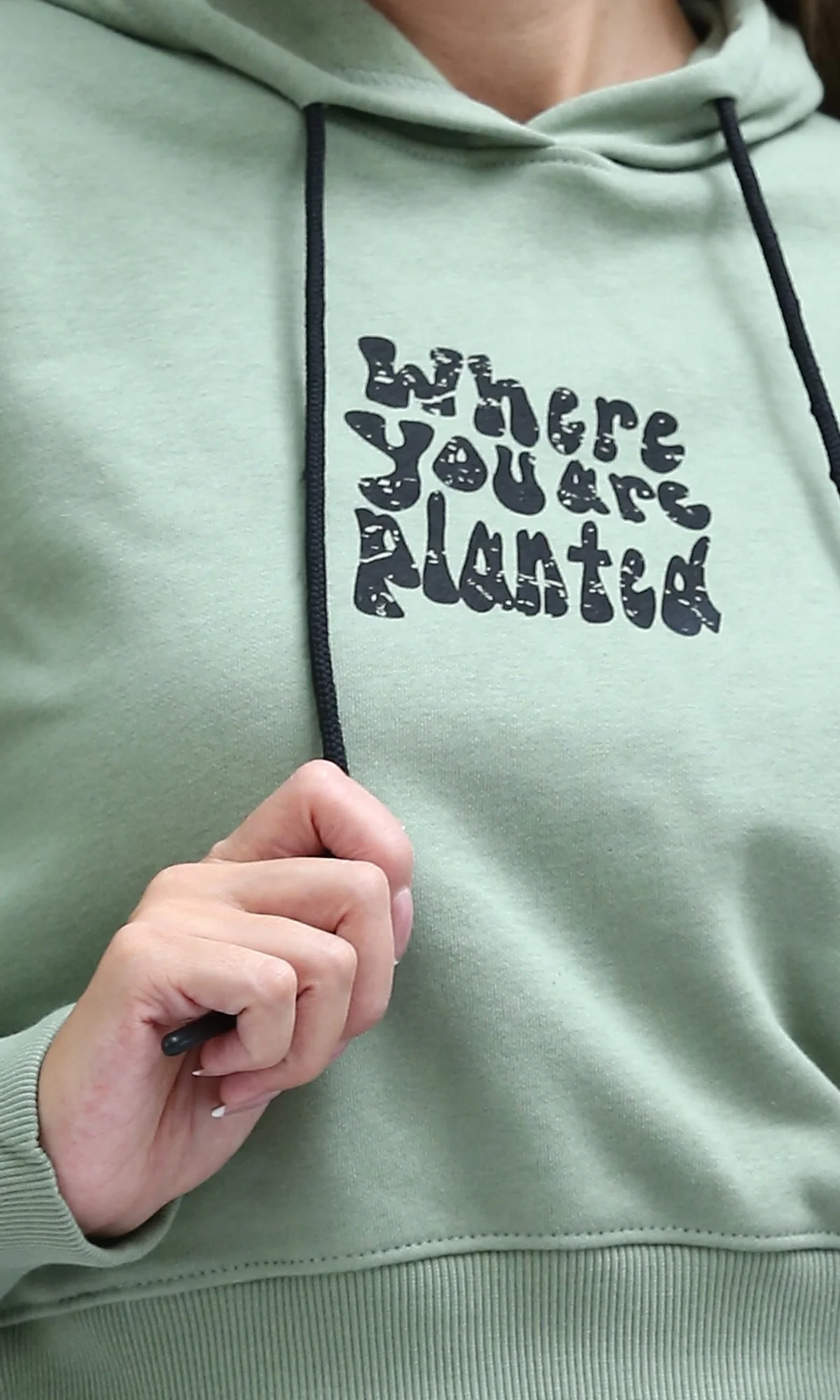Sage Green Graphic Cropped Hoodie - 0200574 - Image 4