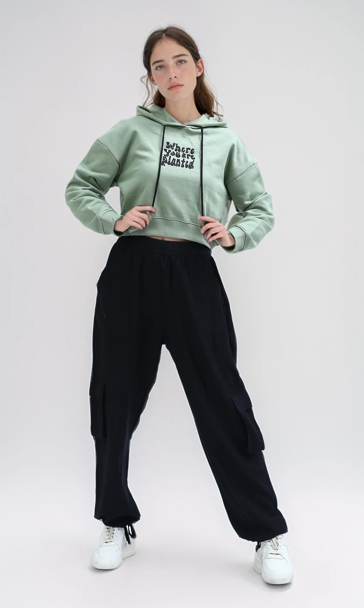 Sage Green Graphic Cropped Hoodie - 0200574 - Image 5