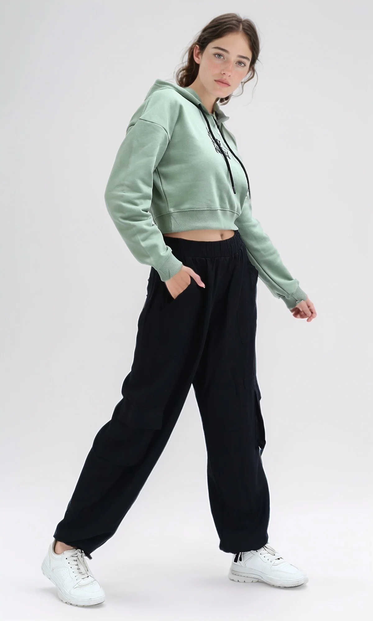 Sage Green Graphic Cropped Hoodie - 0200574 - Image 6