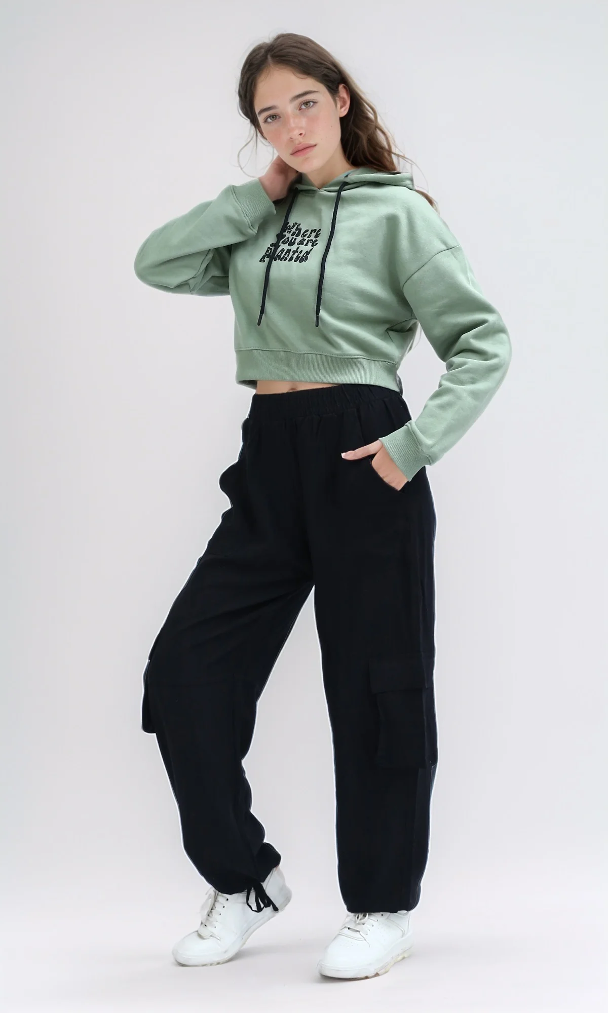 Sage Green Graphic Cropped Hoodie - 0200574 - Image 7