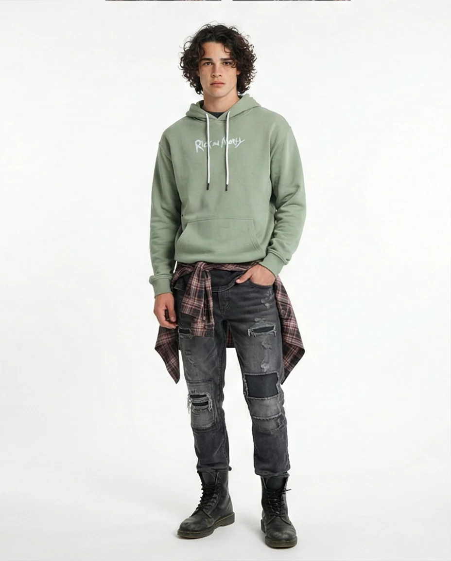 Sage Green Rick and Morty Graphic Hoodie - 0200899 - Image 3