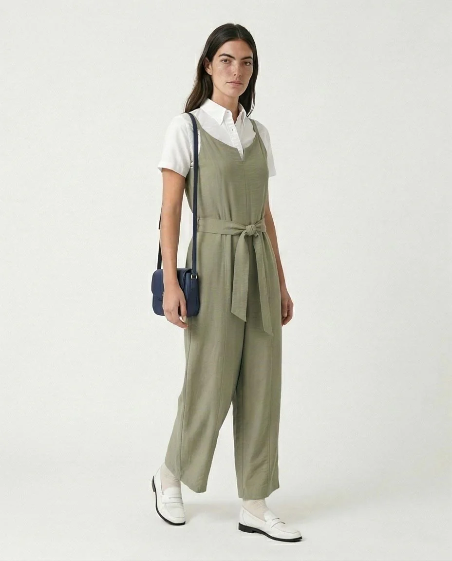 Ravin Sage Green Sleeveless Wide-Leg Jumpsuit with Waist Tie - R216764 - Image 3