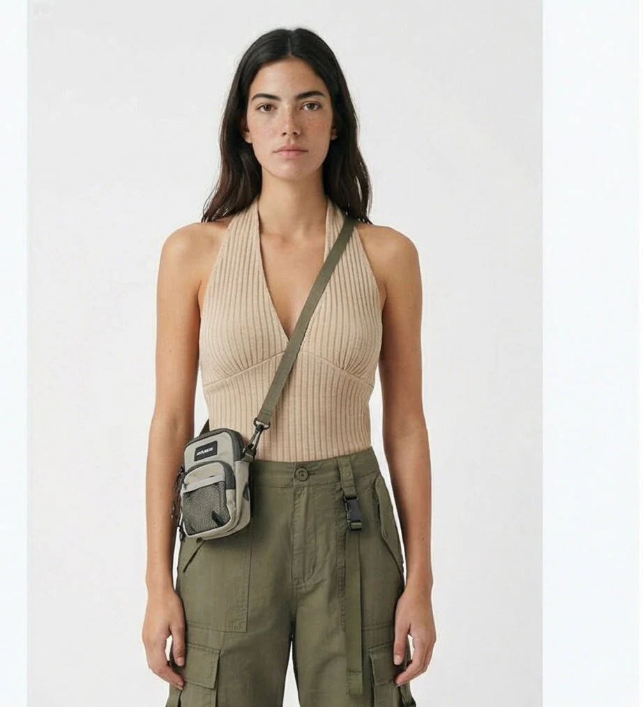 Sand Ribbed Halter Neck Backless Top - R217145 - Image 5