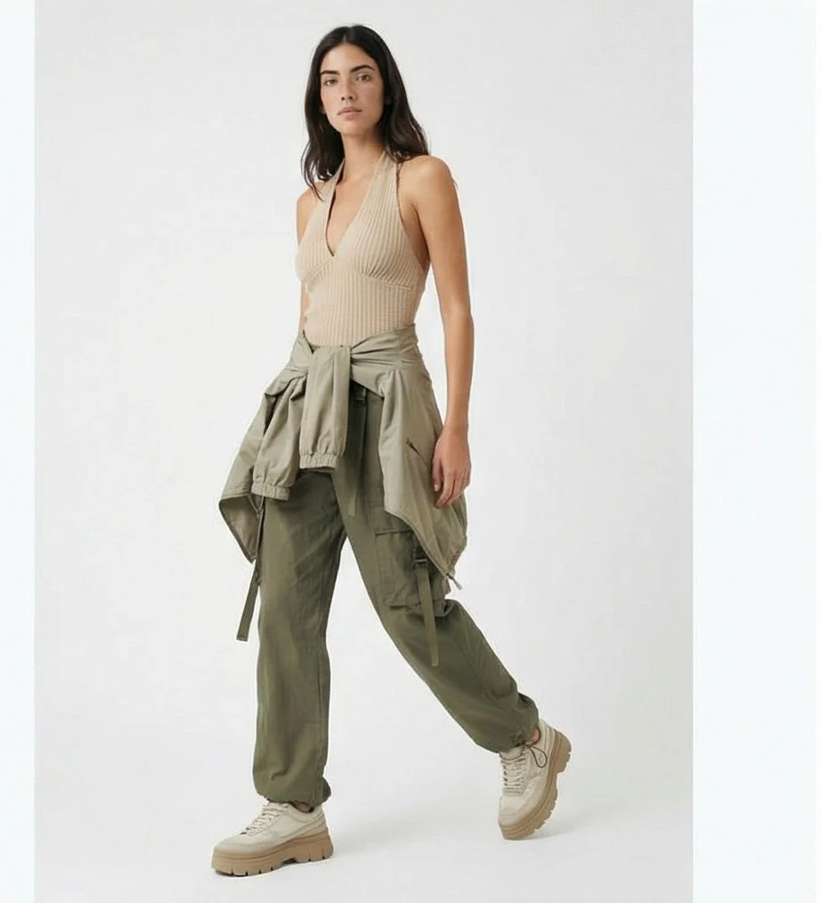 Sand Ribbed Halter Neck Backless Top - R217145 - Image 7