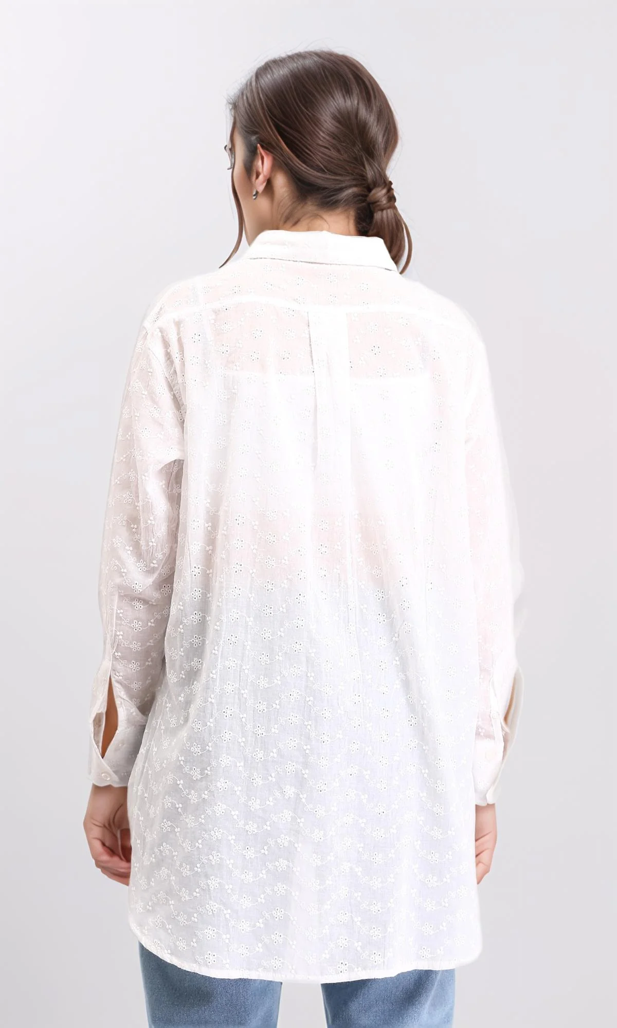 R209116 - Self Pattern Buttoned Long Shirt - White - Image 2