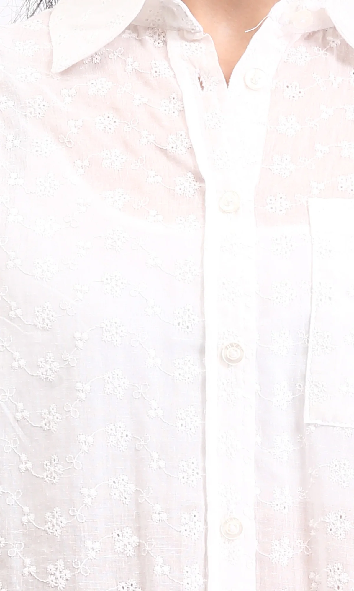 R209116 - Self Pattern Buttoned Long Shirt - White - Image 3