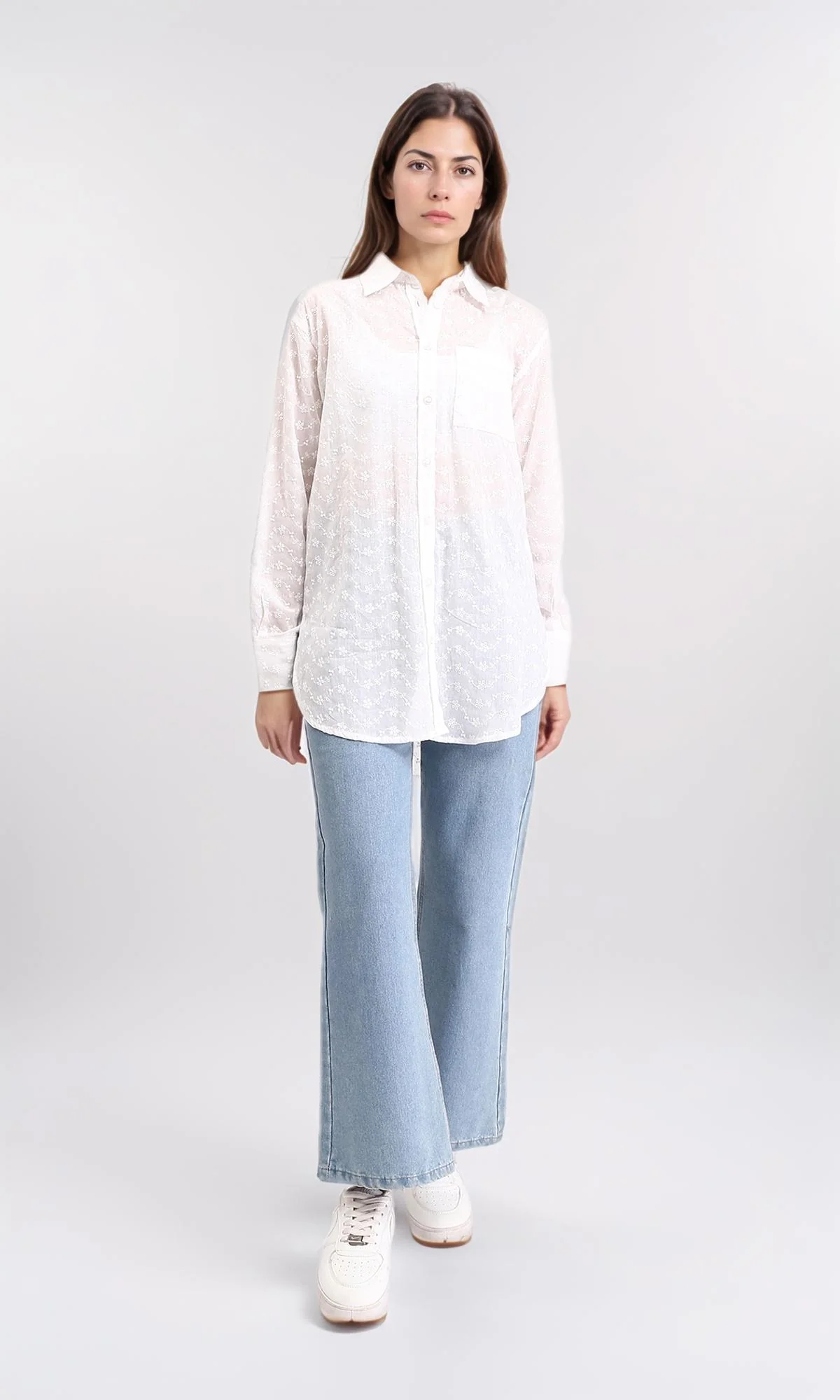 R209116 - Self Pattern Buttoned Long Shirt - White - Image 4