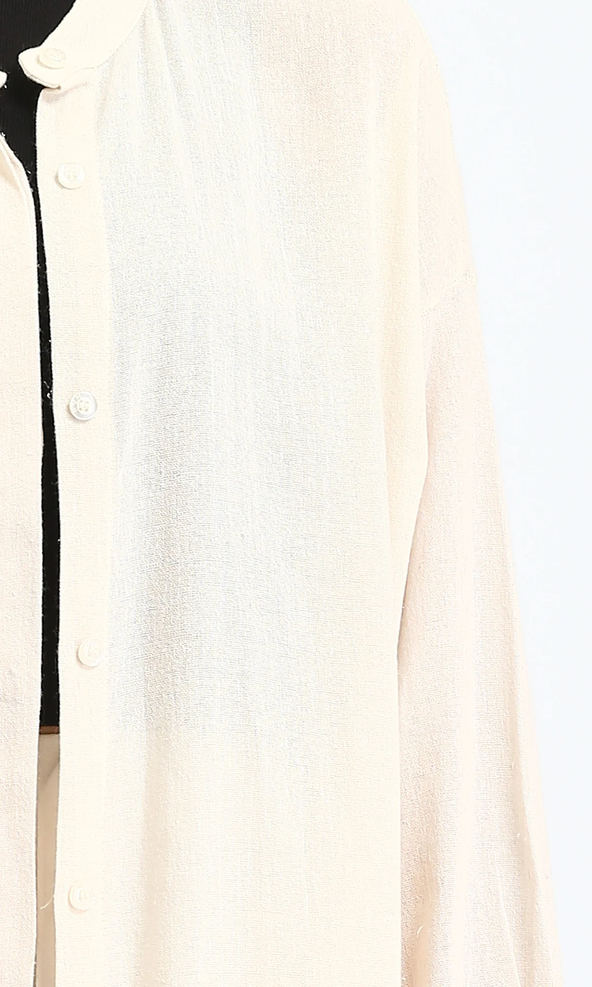 R206352 - Self Pattern Long Shirt with Slit - Beige - Image 3