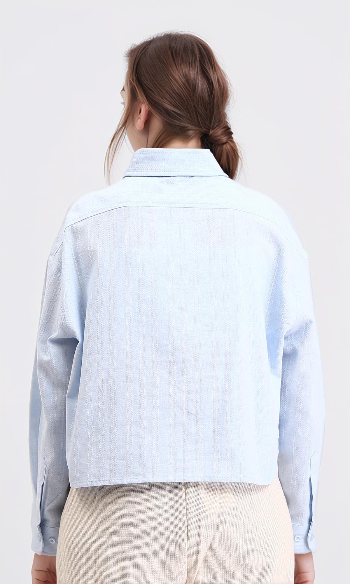 R210106 - Self Pattern Long Sleeves Cotton Shirt - Light Blue - Image 2